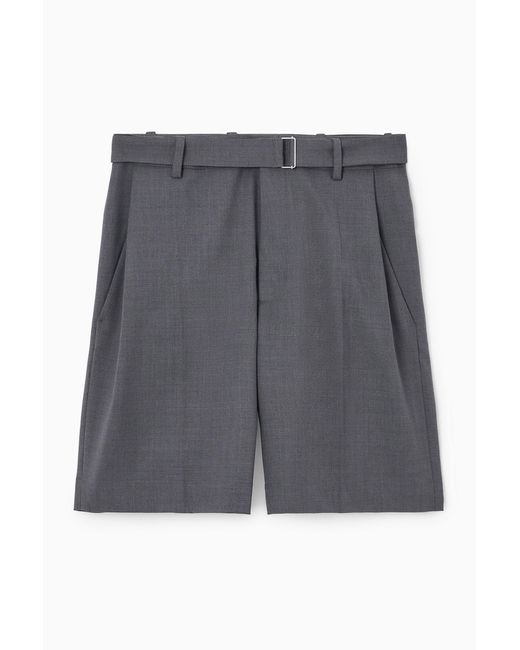 COS Gray Belted Wool-blend Shorts for men