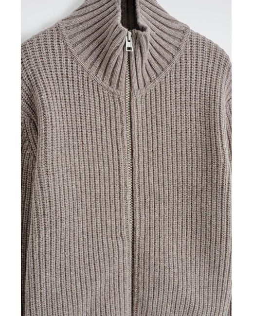 COS Gray Funnel-neck Knitted Wool Jacket for men