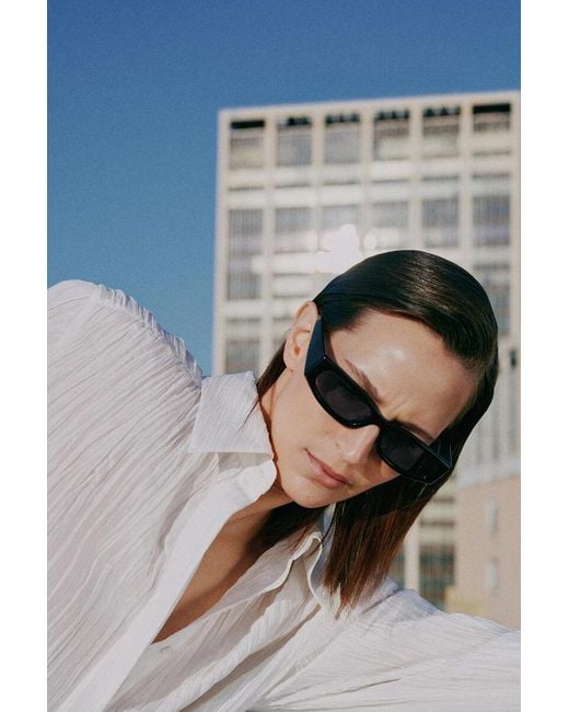 COS Black Slim Rectangular Sunglasses