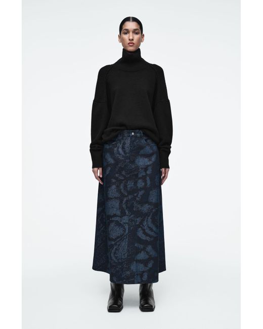 COS Blue Jacquard Denim A-Line Midi Skirt