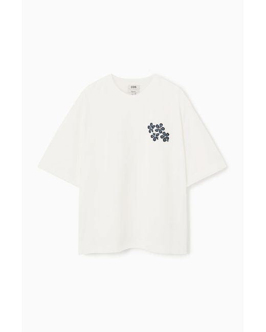 COS White Oversized Embroidered T-shirt for men