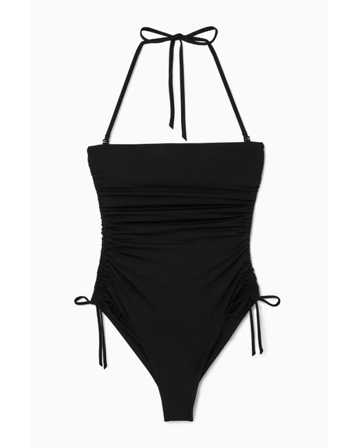 COS Black Ruched Bandeau Swimsuit