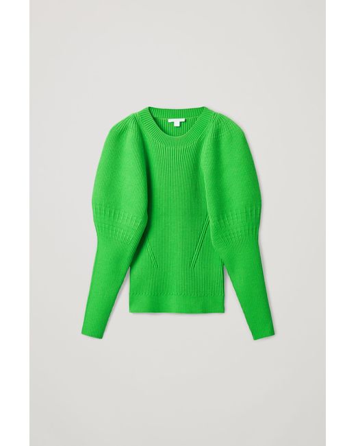 COS Green Puff Sleeve Knitted Top