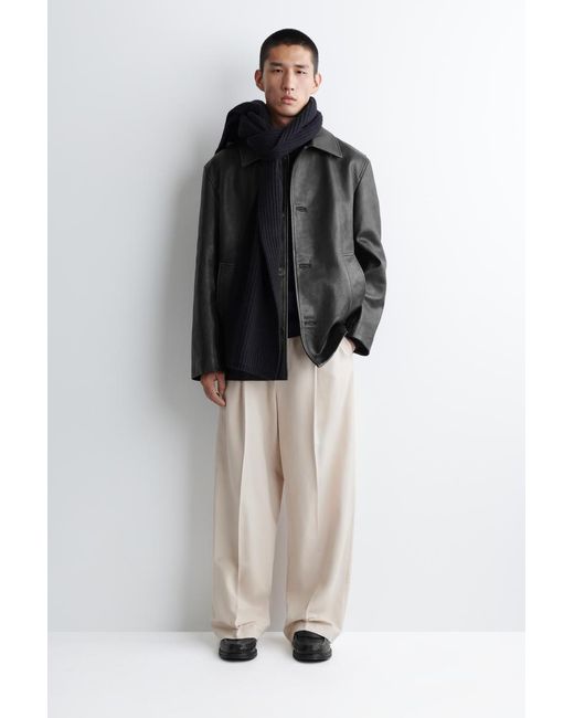 COS Black Ribbed Wool Scarf for men