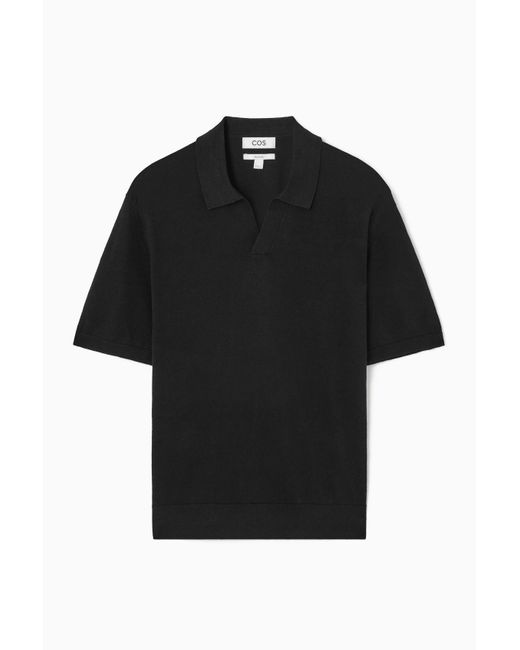 COS Black Knitted Linen Polo Shirt for men