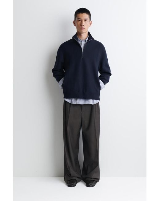 COS Blue Double-Faced Knitted Half-Zip Jumper for men