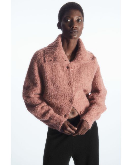 COS Spreadcollar Textured Alpaca Cardigan in Pink Lyst