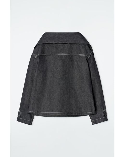 COS Black Scarf-Detail Raw Denim Top