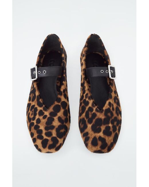 COS White Leopard-Print Pony-Hair Leather Ballet Flats