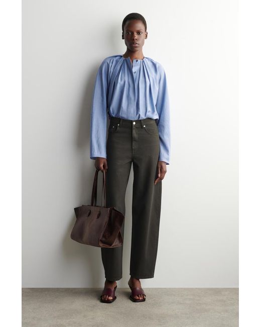 COS Blue Voluminous Pleated Blouse