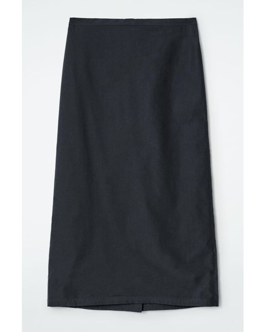 COS Black Cotton Drawstring Midi Skirt