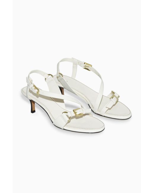 COS Buckled Strappy Heeled Sandals in White | Lyst