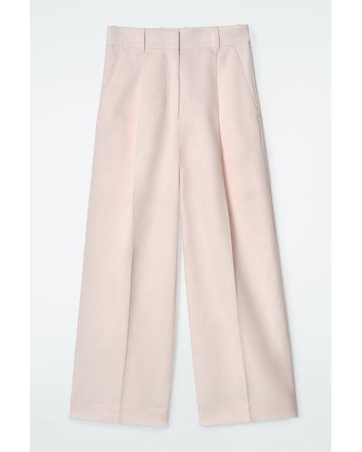 COS Pink Relaxed Linen-Blend Wide-Leg Trousers