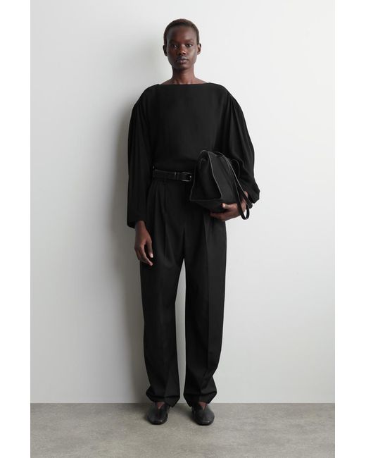 COS Black Voluminous Contrast-Panel Blouse