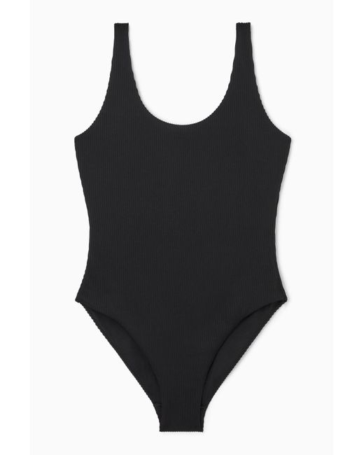 COS Black Scoop-neck Ribbed Swimsuit
