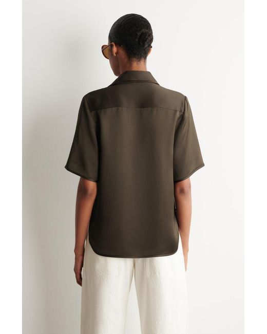COS Brown Contrast-Piped Satin Shirt