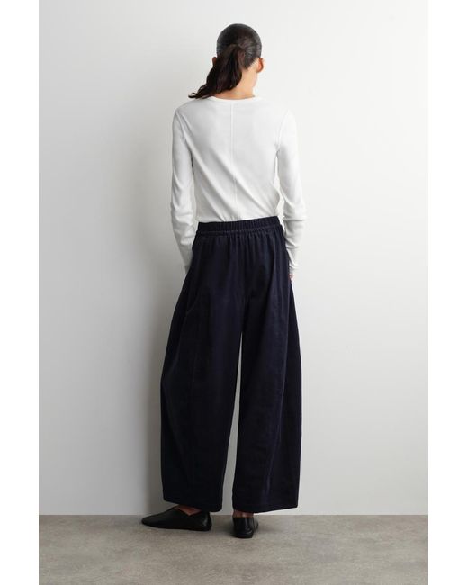 COS Blue Elasticated Corduroy Barrel-Leg Pants
