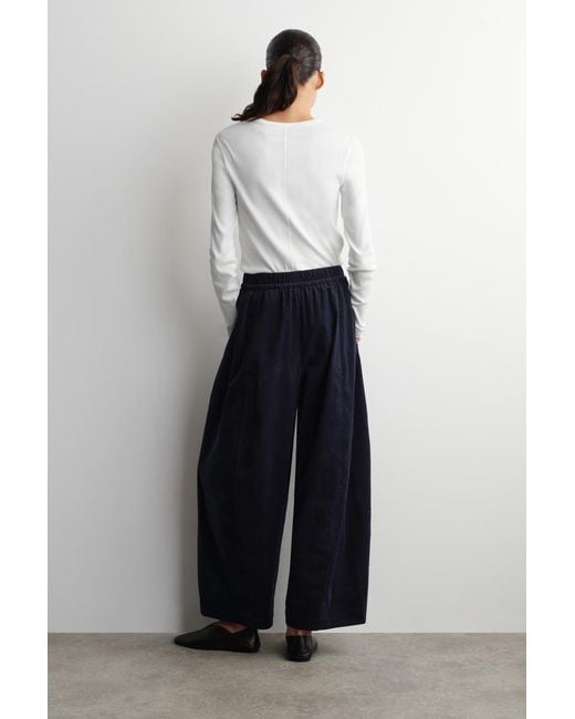 COS Blue Elasticated Corduroy Barrel-Leg Pants