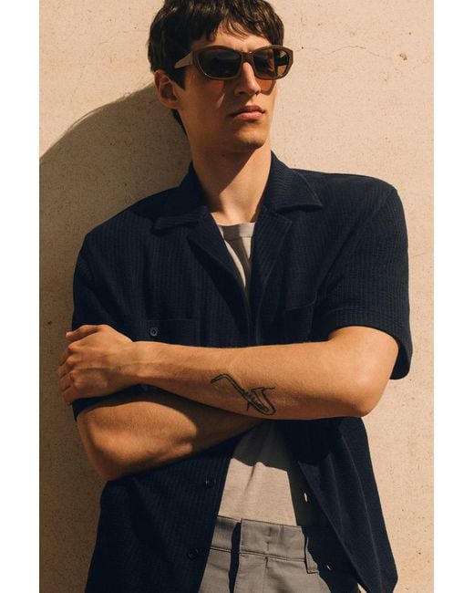 COS Blue Cotton-Seersucker Resort Shirt for men