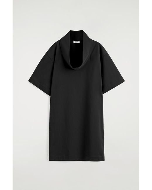 COS Black Mock-Neck Cocoon Mini Dress