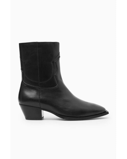 COS Black Point-toe Leather Western Boots for men