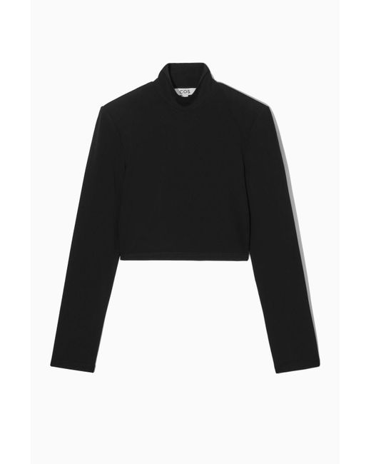 COS Black Power-shoulder Cropped Top