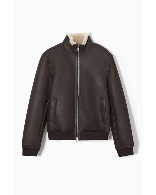 COS Brown Shearling Bomber Jacket for men