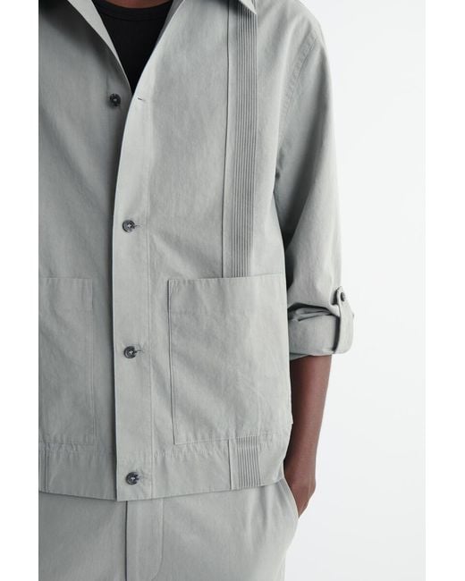 COS Gray Pintucked Cotton-Linen Overshirt for men