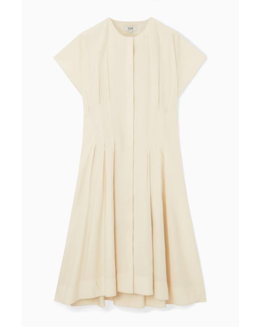 COS Natural Waisted Pleated Midi Dress
