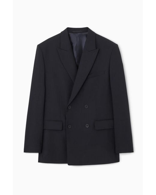 COS Blue Relaxed Double-breasted Wool Blazer for men