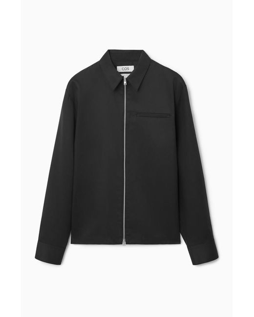 COS Black Twill Zip-up Shirt for men