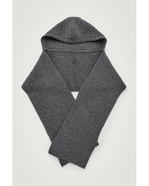 COS Gray Hooded Ribbed Cashmere-blend Scarf for men