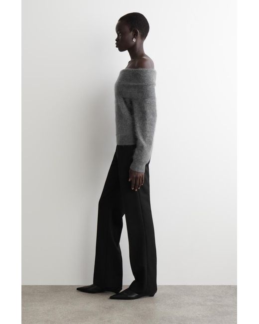 COS Gray Off-The-Shoulder Merino Wool Jumper