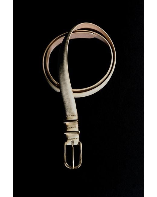 COS White Saffiano Leather Belt