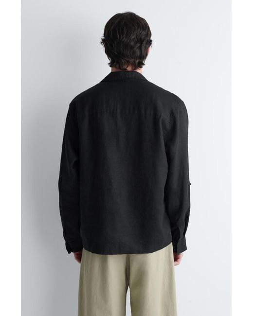 COS Black Linen Popover Shirt for men