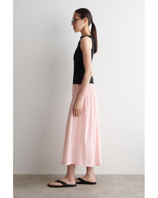 COS Pink Ruched-Waist Midi Skirt