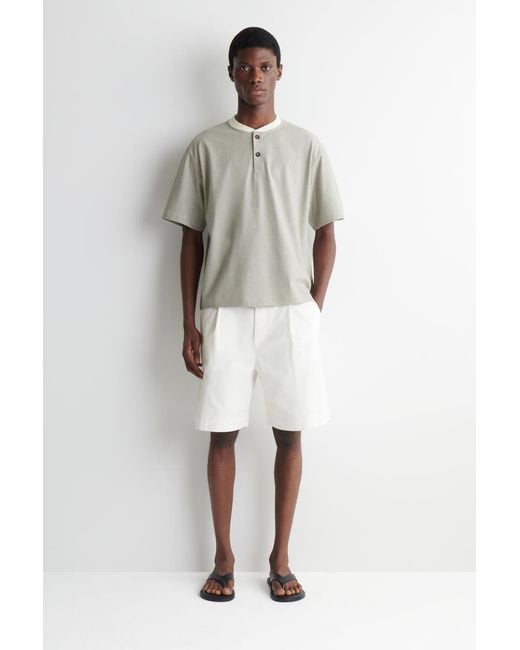 COS Gray Striped Cotton Henley T-Shirt for men
