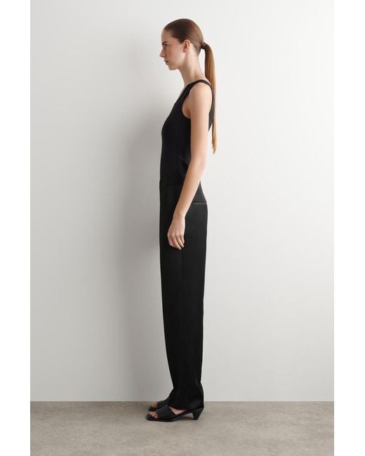 COS Black Tailored Satin Straight-Leg Trousers