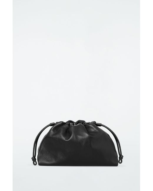 COS Black Mini Cavatelli Clutch Bag - Leather