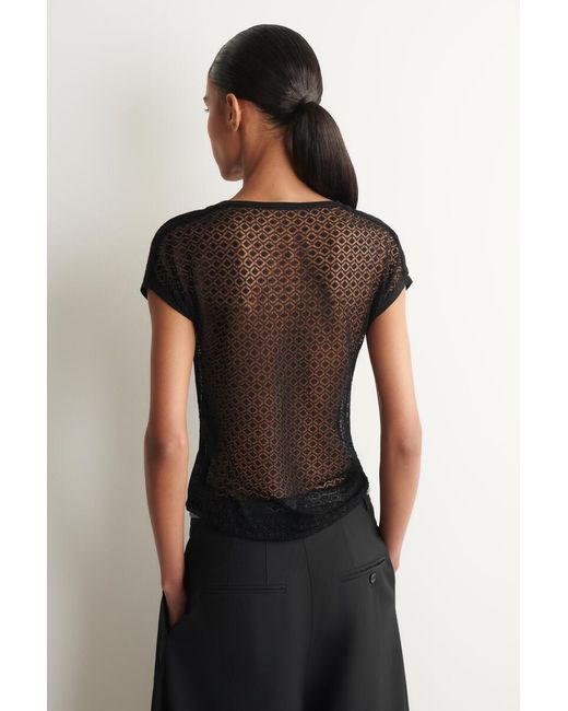 COS Black Diamond-Knit Lace T-Shirt