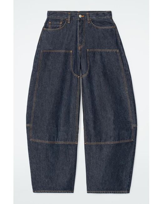 COS Blue Western Barrel-Leg Raw Denim Trousers
