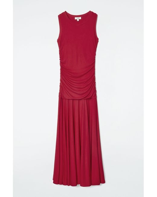 COS Red Ruched Maxi Dress