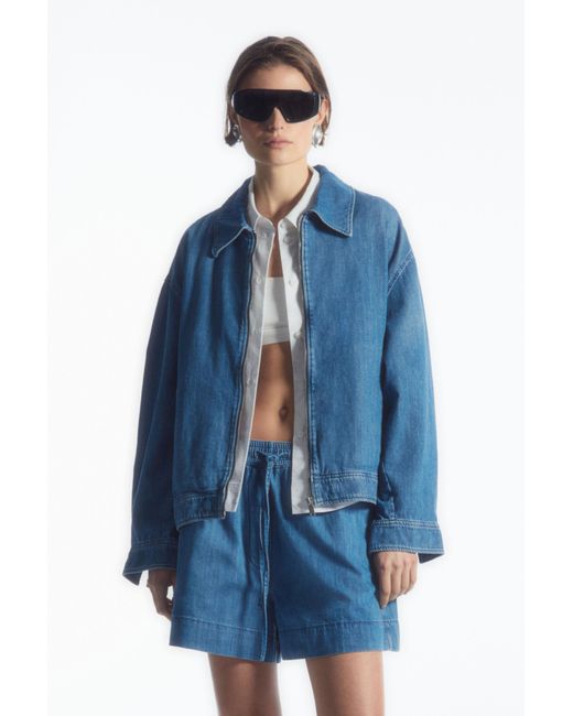 COS Blue Oversized Zip-up Denim Jacket
