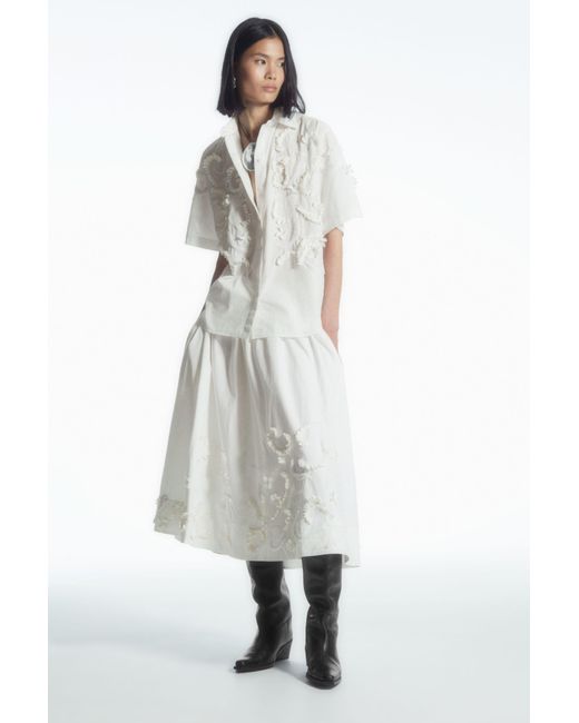 COS White Embellished Circle-cut Midi Skirt