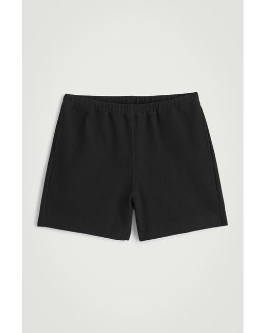COS Black Textured Cotton-Jersey Shorts for men