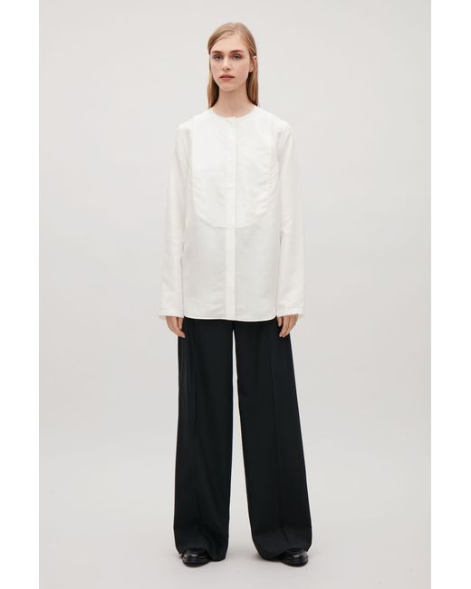 COS White Silk Shirt With Bib Front