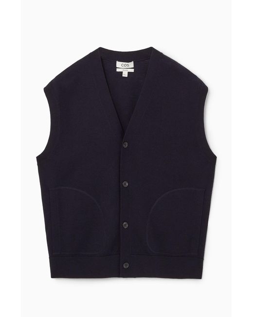 COS Blue Buttoned Merino Wool Vest for men