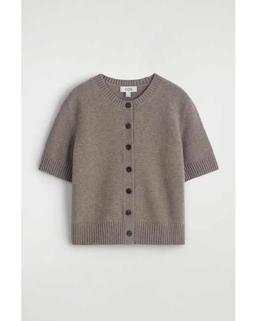 COS Gray Merino Wool Short-Sleveled Cardigan