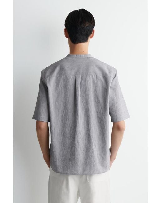 COS Gray Relaxed-Fit Seersucker Grandad-Collar Shirt for men