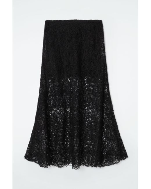COS Black Sheer Embroidered Mohair Skirt